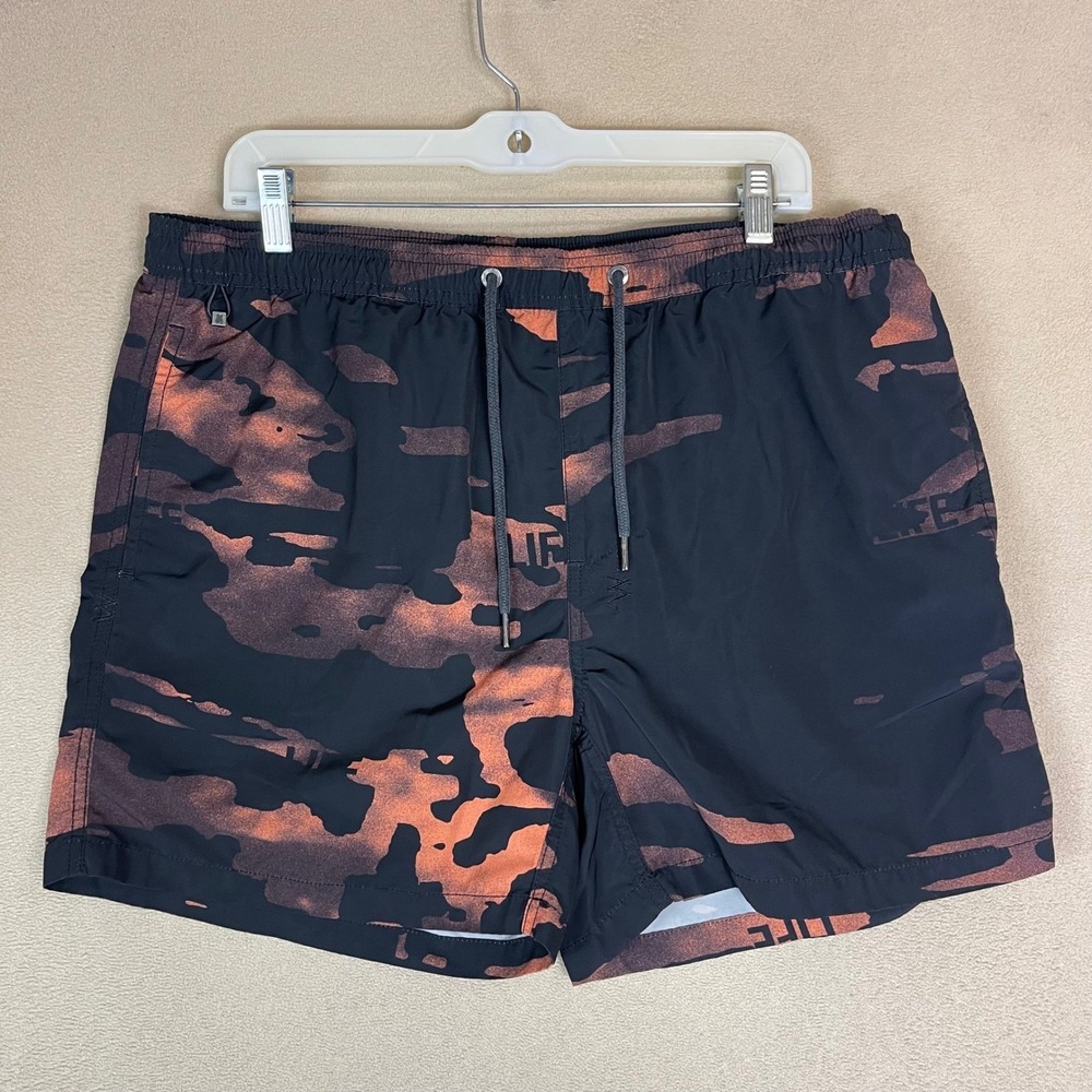 Ksubi Mens Swim Trunks Shorts Large Camo Black Orange Drawstring Casual Beach